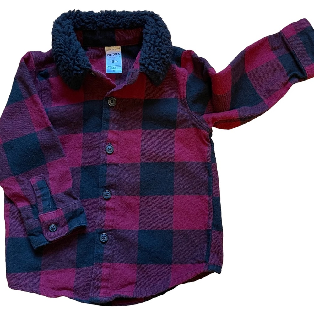 Carter’s Just One You Buffalo Plaid Long Sleeve Shirt Faux Fur Collar 18 months